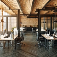 Loft Büro mit gewölbe-ähnlicher Deckenverkleidung